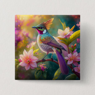 Orangekammener Regenbogenhäher Fantasy-Vogel Button