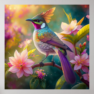 Orangekammener Regenbogenhäher Fantasy-Vogel Poster