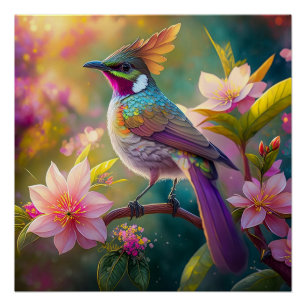 Orangekammener Regenbogenhäher Fantasy-Vogel Poster