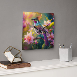 Orangekammener Regenbogenhäher Fantasy-Vogel Quadratische Wanduhr