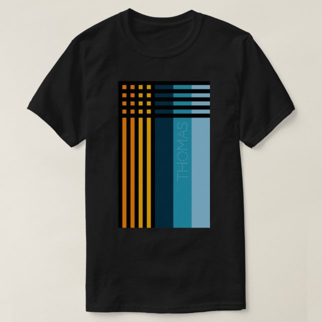 Orangelb-grüne blaue Streifen T-Shirt (Design vorne)