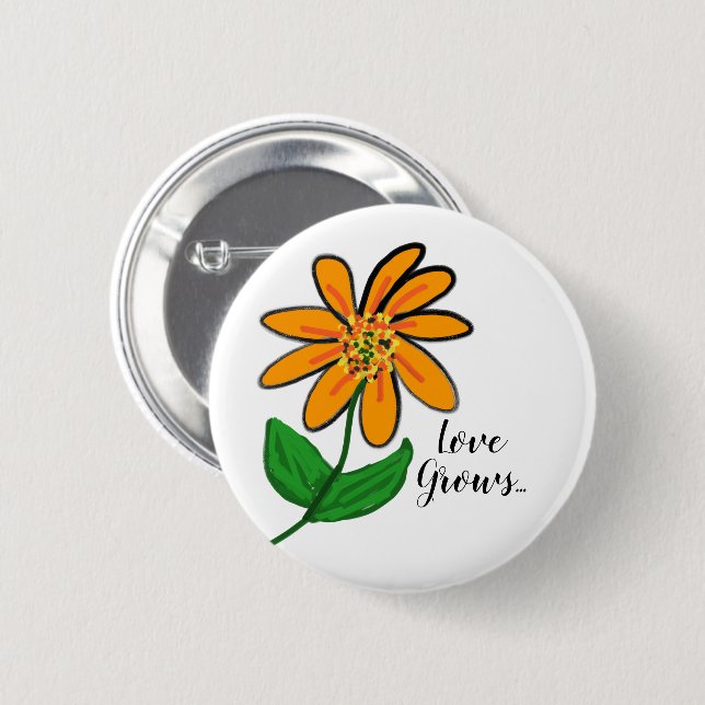 Orangelbe Blume Button (Vorne & Hinten)