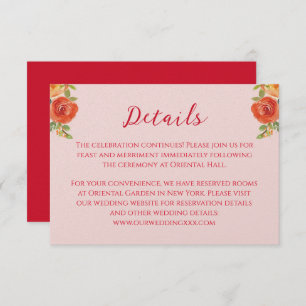 Orangelbe Blumen Chinesische Hochzeitsdetails Begleitkarte