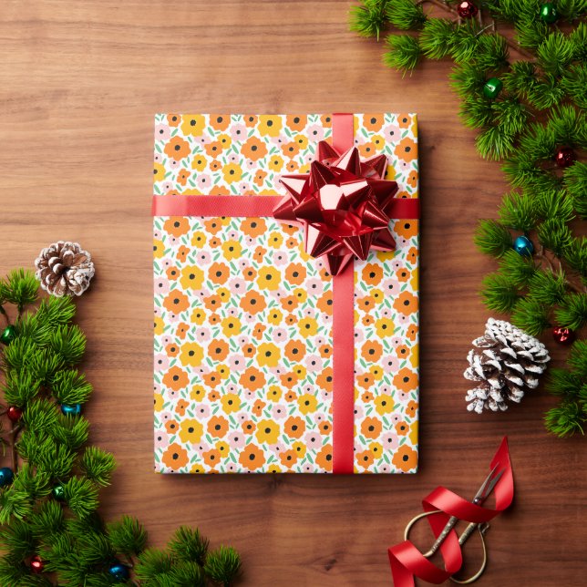 Orangelbe Blüte Geschenkpapier (Feiertagsgeschenk)
