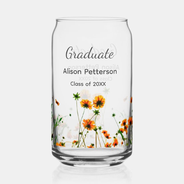 Orangelbe Wildblumen Moderne Graduate rustikal Dosenglas (Vorderseite)