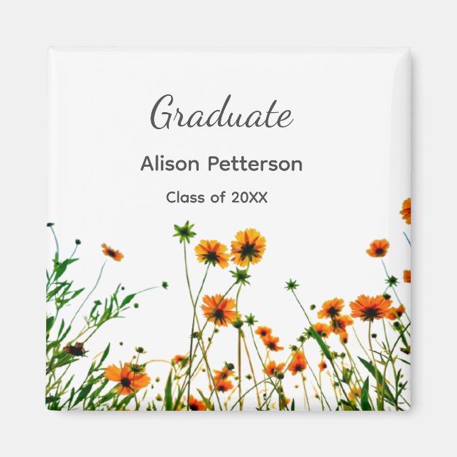 Orangelbe Wildblumen Moderne Graduate rustikal Magnet (Vorne)