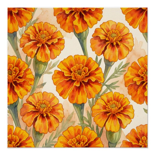 Orangemuster aus Ringelblumen Poster (Vorderseite)