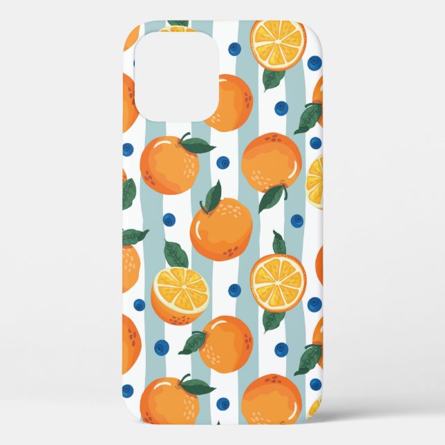Orangen auf gestreiftem Hintergrund, Sommermuster. Case-Mate iPhone Hülle (Rückseite)