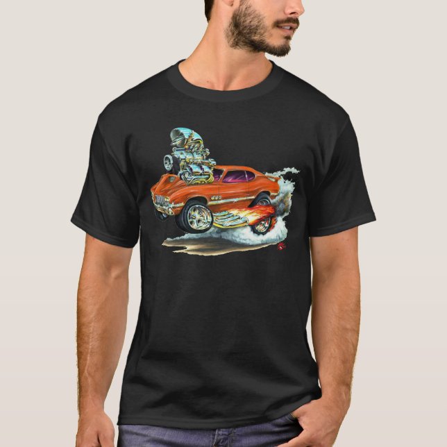 Orangen-Auto 1970-72 Olds Macheten-442 T-Shirt (Vorderseite)