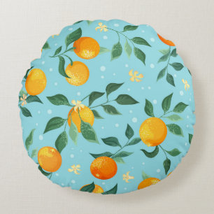 Orangen, Blume: nahtlos aus Spinnstoffen. Rundes Kissen