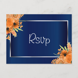 Orangen Blumen auf Marineblau Postkarte