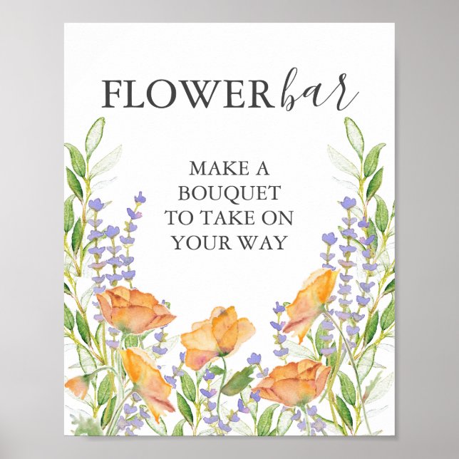 Orangen-Blumen-Bar-Schild Poster (Vorne)