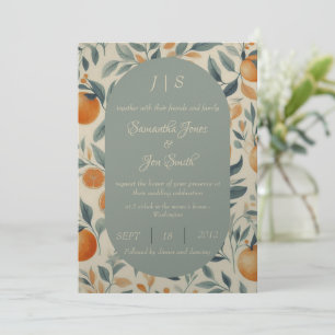 Orangen Blumen Hochzeit Einladung