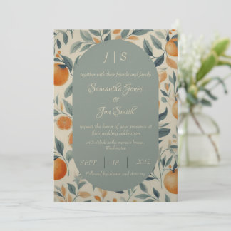 Orangen Blumen Hochzeit Einladung