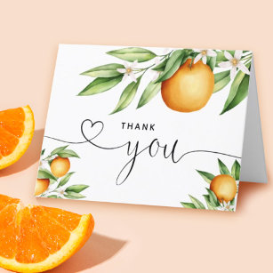 Orangen Blumenzweig Hand Lettisch Dankeskarte
