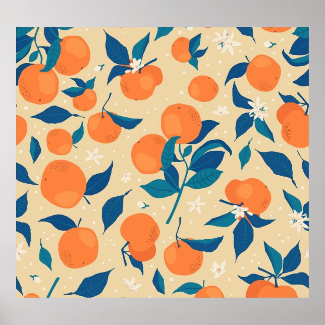 Orangen Branchen: Beige Hintergrundmuster Poster (Vorne)