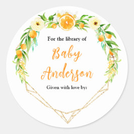 Orangen Citrus Baby Dusche Buchzeichen Runder Aufkleber