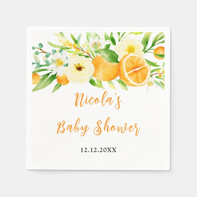 Orangen Citrus Baby Shower Serviette (Vorderseite)