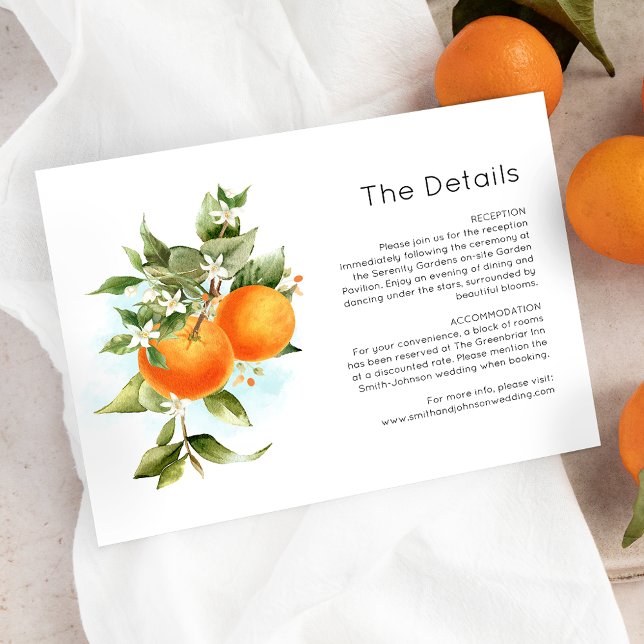Orangen Citrus Garden Wedding Details Card Dankeskarte (Von Creator hochgeladen)