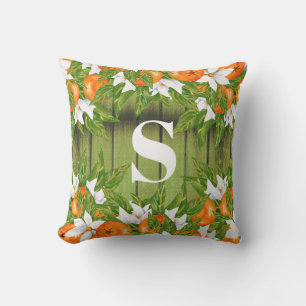 Orangen Frucht Country Autumn Green Wood Monogram Kissen