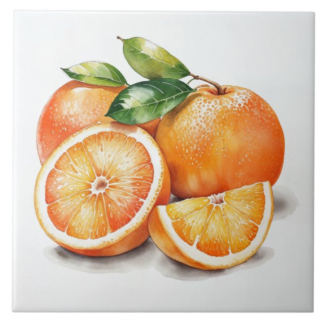 Orangen, geschnitten und ganz fliese (Vorderseite)