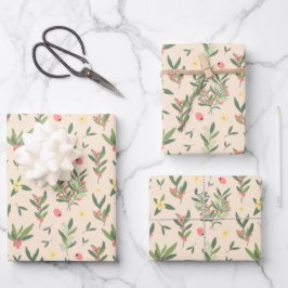 Orangen-, Grün- und Lachszweigmuster Geschenkpapier Set