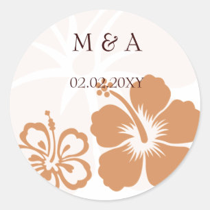 Orangen-Hibiskus-Hochzeitsticker Runder Aufkleber