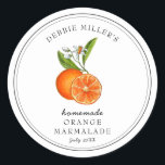 Orangen im Vintagen Stil auf weißer Marmelade Runder Aufkleber<br><div class="desc">Elegante Personalisierte Wasserfarbe Vintage Orangenmarmelade auf weißem Hintergrund. Verwenden Sie für Ihre hausgemachten Marmeladen oder alles,  was Sie wählen. Macht ein großartiges Geschenk. Füllen Sie Ihre Informationen auf Etikett aus und genießen Sie.</div>