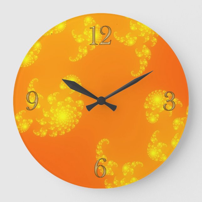 Orangen-Julia-Fraktal-abstrakte Kunst-Wand-Uhr Große Wanduhr (Vorderseite)
