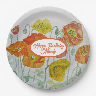Orangen-Mohn-Rosen-Blumenmuster-Papier-Partyplatte Pappteller