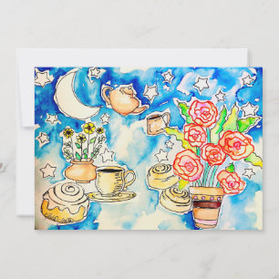 orangen Rosen mit Kaffekannen-Design, Sternenhimme Feiertagskarte