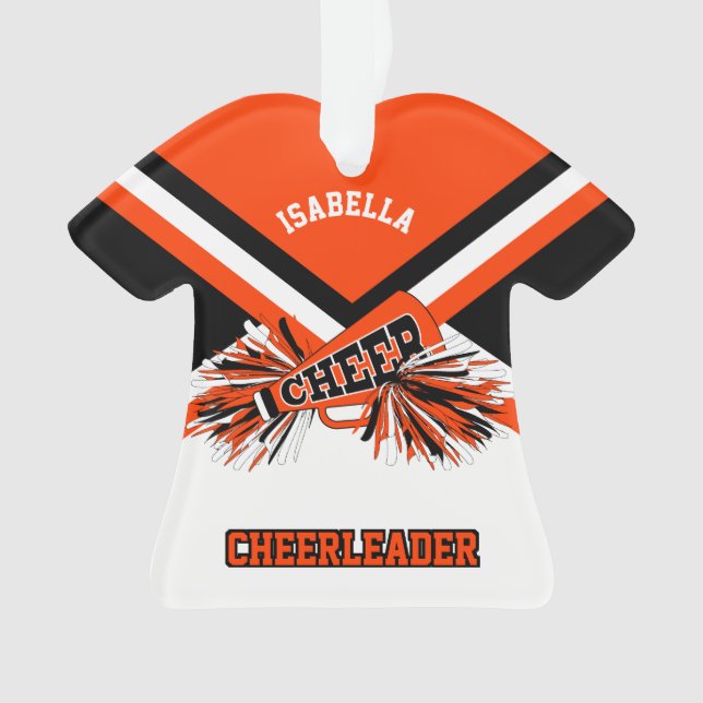 Orangen-, Schwarz- und WeißCheerleader Ornament (Vorderseite)