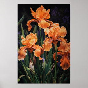 Orangen-Schwertlilien-Blumen-Kunst-Druckplakat Poster