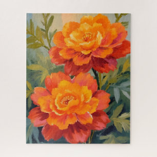 Orangen Studentenblumen Wasserfarben Botanik Puzzle