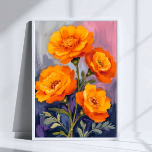 Orangen Tagetes Blumen Aquarell Blumenmalerei Poster