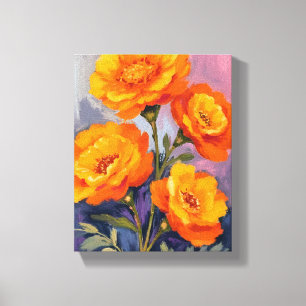 Orangen Tagetes Blumen Aquarell Florale Malerei Leinwanddruck