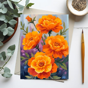 Orangen Tagetes Oktober-Blumen-Aquarell Postkarte