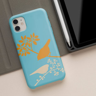 Orangen- und Aqua-Vögel und Beeren Case-Mate iPhone Hülle