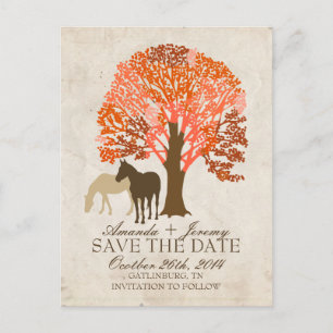 Orangen- und Brauner Herbstpferde Save the Date Ankündigungspostkarte