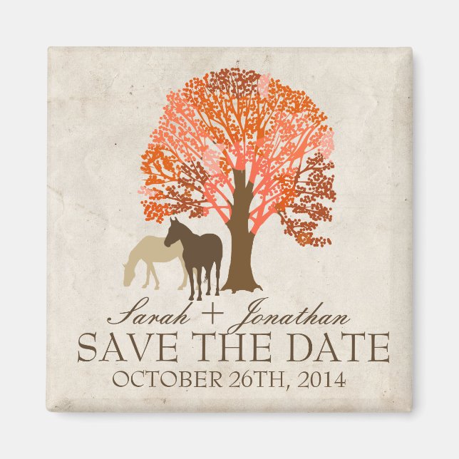 Orangen- und Brauner Herbstpferde Save the Date Magnet (Vorne)