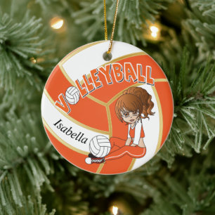 Orangen-und Goldmädchen-Volleyball Keramik Ornament