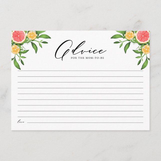Orangen- und Grapefruitberatung für die Junge Mutt Hinweiskarte (Vorderseite)