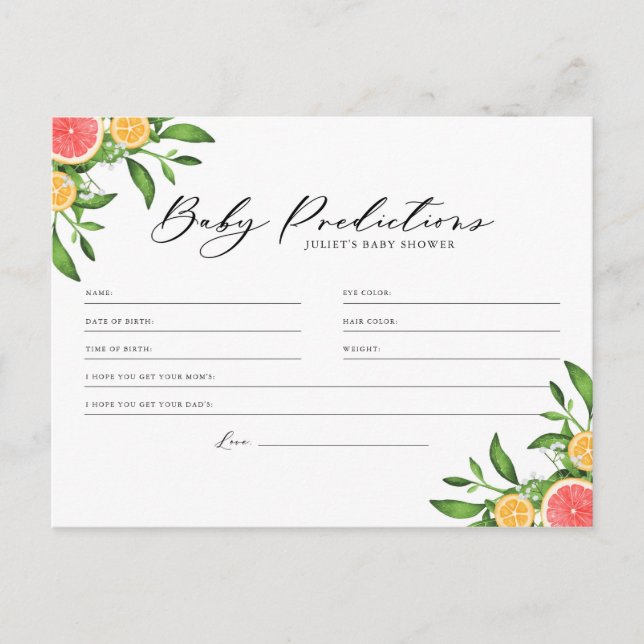 Orangen und Grapefruits Baby Predictions Spielkart Postkarte (Vorderseite)