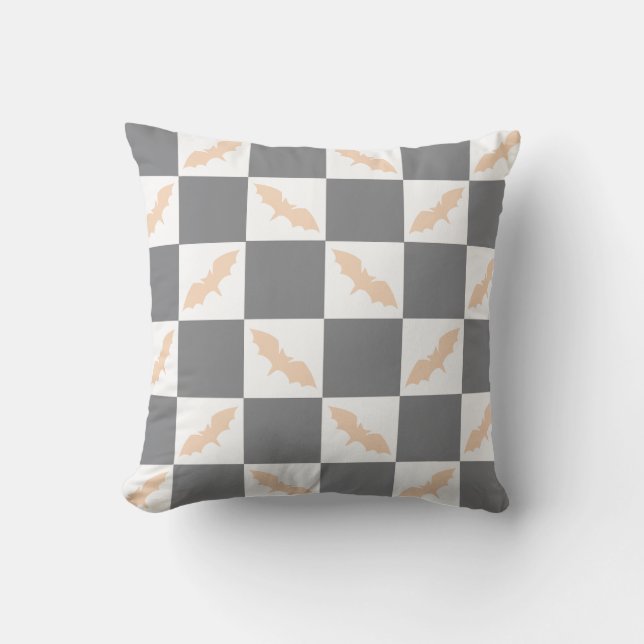 Orangen- und Kohlengast-Checkerboard Kissen (Vorderseite)
