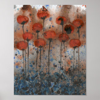 Orangen- und Navy-Pflaumen, Aquarellfarben-Blume Poster