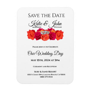 Orangen- und rosa Blüten - Save the Date Magnet