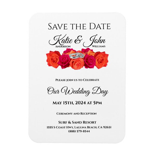 Orangen- und rosa Blüten - Save the Date Magnet (Vertikal)