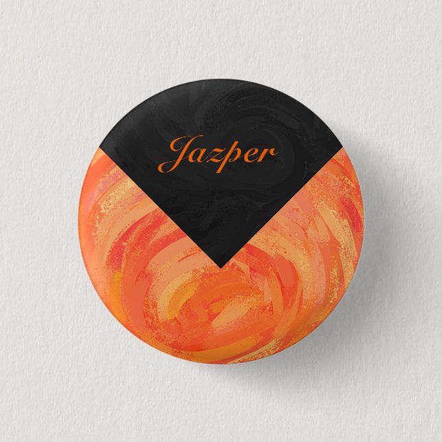 Orangen- und Schwarze Monogramm-Feuersee Button (Vorderseite)