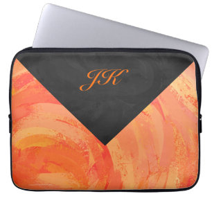 Orangen- und Schwarze Monogramm-Feuersee Laptopschutzhülle