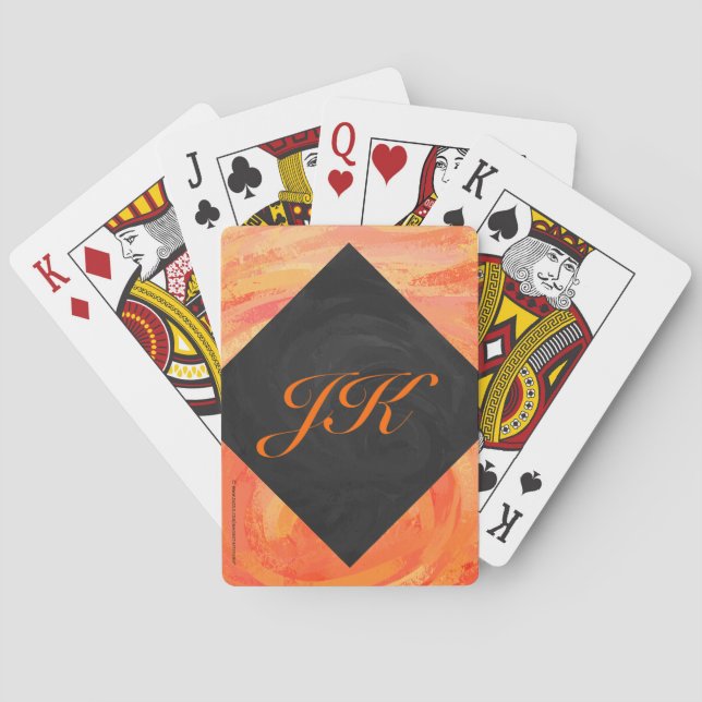 Orangen- und Schwarze Monogramm-Feuersee Spielkarten (Rückseite)